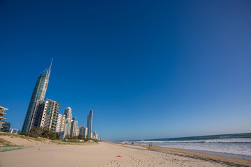 Gold Coast, Queensland/Australia - 15 January 2018: Morning views of Surfers Paradise over the beach on the Gold Coast, Australia.