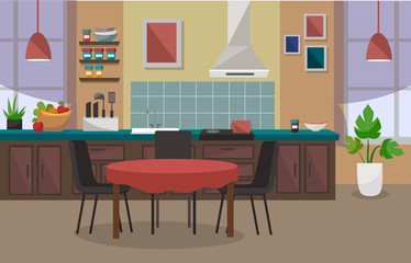 The modern kitchen interior. Vector illustration.