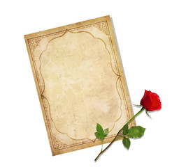 Vintage love mail template with red rose