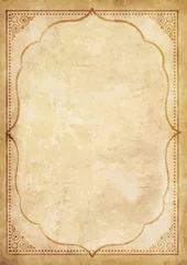 Tuinposter Old grungy vintage paper blank with curly oriental frame ornament. © Ekaterina