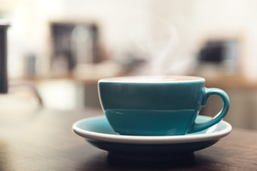 Hot fresh brewed coffee in the cup