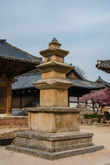 Naklejka premium Three-story stone pagoda in Tongdosa Temple (Korea Treasure No. 1471)