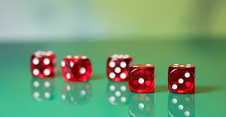 playing poker dice on green background