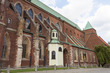 Fototapeta na wymiar Wroclaw Cathedral (Cathedral of St. John the Baptist), gothic style church on Ostrow Tumski Island, Wroclaw, Poland.