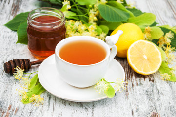 cup of herbal tea with linden flowers