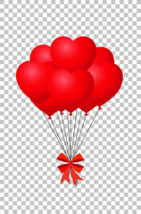 Red hearts balloons bunch with ribbon
