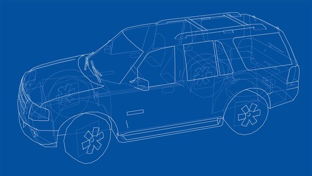 Car SUV Drawing Outline. Vector