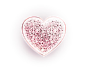 Naklejka na ściany i meble Happy valentines day. Diamond heart rose gold on a white background. Romantic design element. Luxury elegant shape with glitter heart. Vector illustration. Festive sparkle. Glitter pink heart. EPS10.