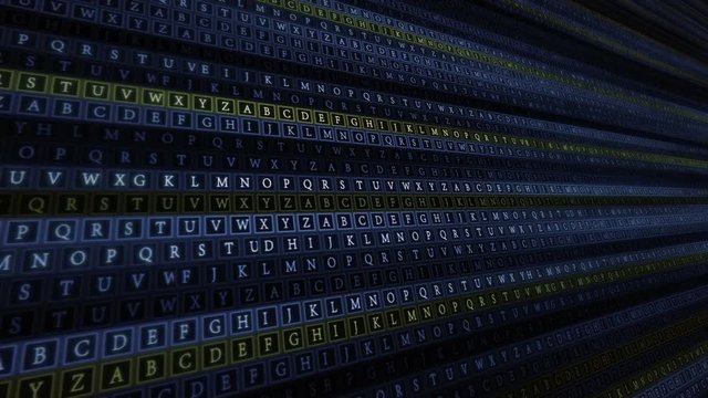 Alphabet letters intro on the neon board. Futuristic Sci Fi interface.Abstract reading abc letters Animation. Type 1