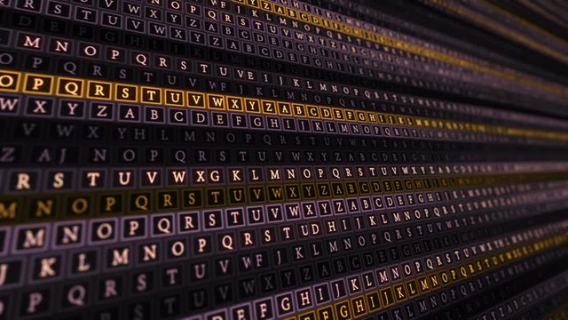 Alphabet letters on the led digital board. Futuristic Sci Fi interface.Abstract reading abc letters Animation.Colorful. Type 2