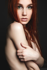 naked woman with wet hair and body