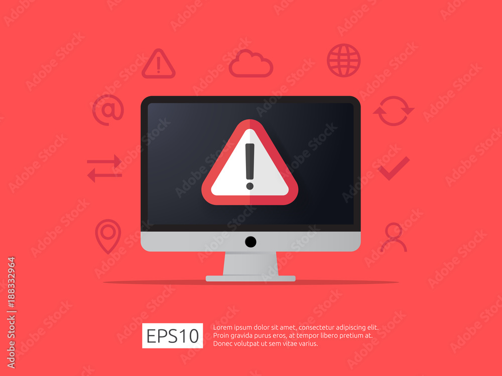 Fototapete attention warning alert sign on computer with exclamation mark symbol. security protection concept i