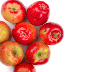 red apples isolated on white background with copy space for your text, top view. Flat lay pattern