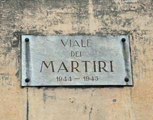 street of the martyrs killed during the Second World War in Bsasano del Grappa a town near Vicenza in Italy