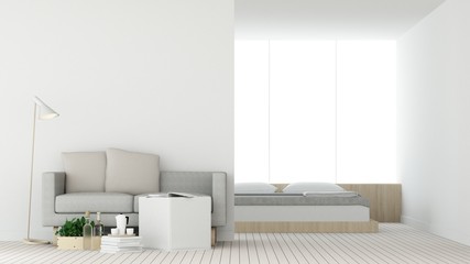 The interior hotel living and bedroom  space - 3d rendering  white background