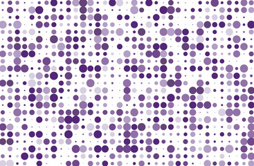 Dotted background with circles, dots, point different size, scale. Halftone pattern. Violet color Vector illustration 