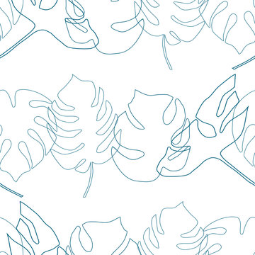 Vector botanical seamless pattern with  hand drawn monstera leaves.