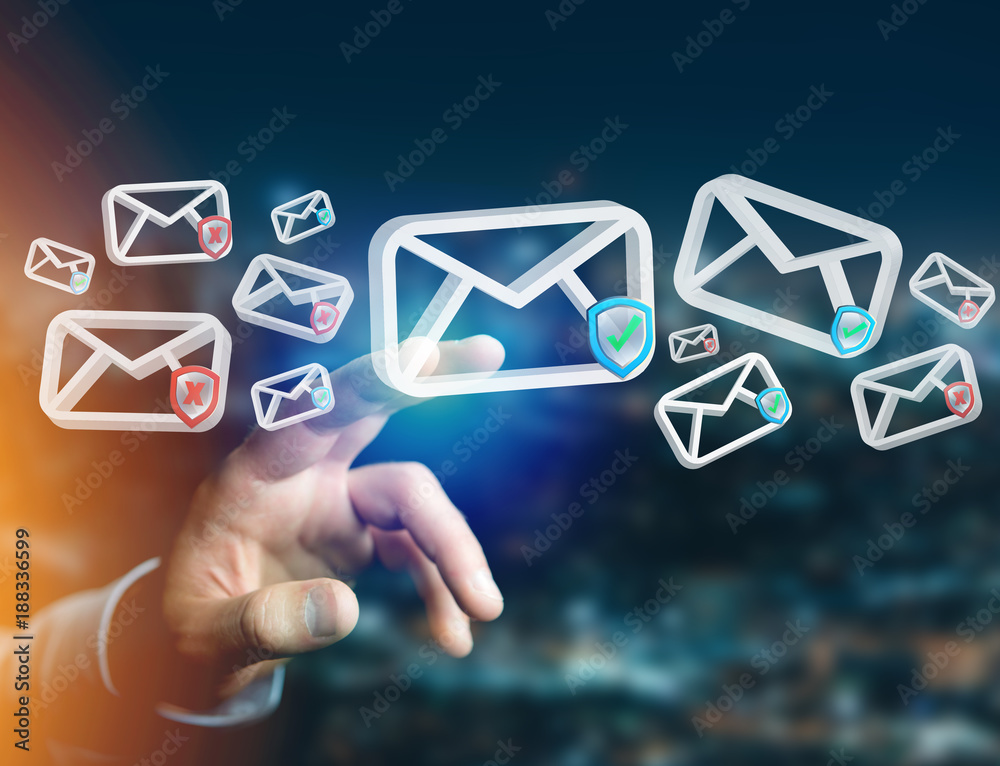 Poster approved email and spam message displayed on a futuristic interface - message and internet concept