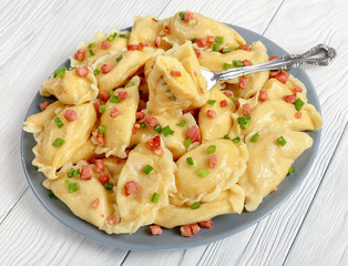 delicious hot homemade potato dumplings, close-up