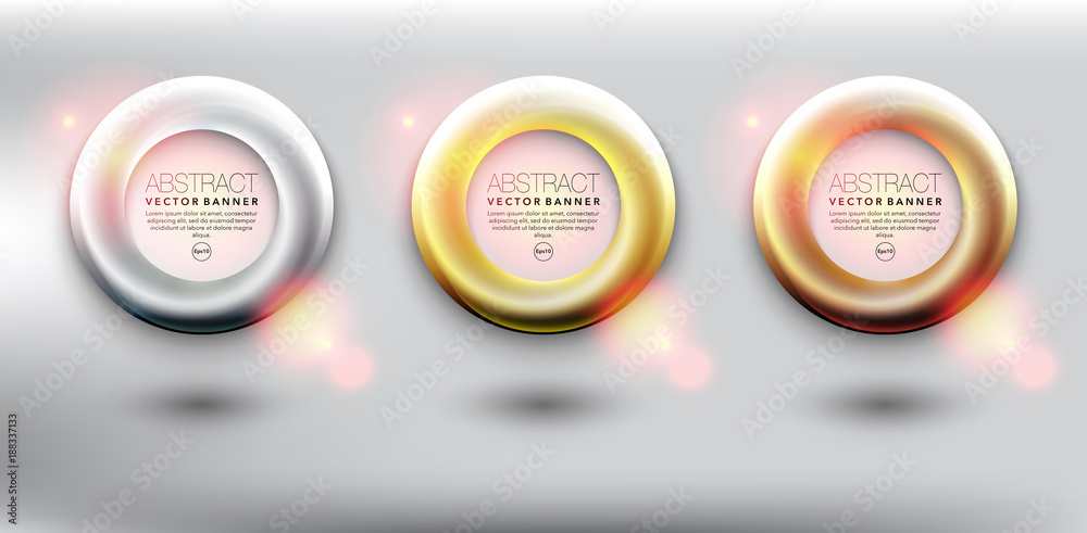 Wall mural abstract vector metallic banner rings in gold, silver and bronze color. rings with shiny lights. iso