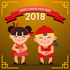 Happy Chinese New Year Greeting card 2018. Vector illustration design template.