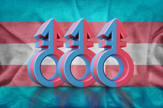 Sex Symbol in colors of transegender on blue and pink background. Idea and leadership concep. 3d illustration. - Powered by Adobe