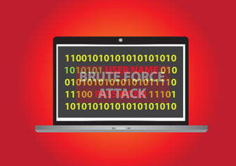 Brute force attack of hacker concept design with illustration with laptop computer and text banner on screen with flat style