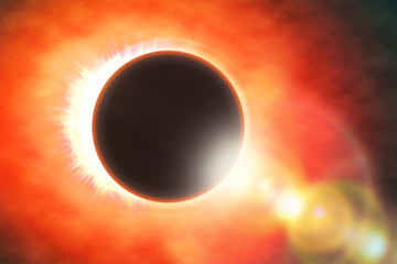 2018 Full solar eclipse, astronomical phenomenon - full sun eclipse. The Moon covering the Sun in a partial eclipse. 3D illustration.