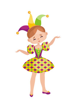 Mardi Gras vector illustration with the image of the girl in a carnival costume.