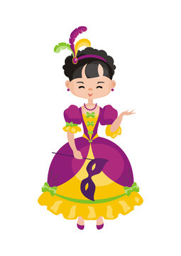 Mardi Gras vector illustration with the image of the girl in a carnival costume.