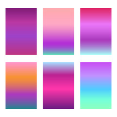 Modern violet gradients for smartphone screen backgrounds. Set of soft, deep, bright gradiented wallpaper for mobile apps, ui design