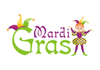 Mardi Gras vector illustration with the image of the young man in a carnival costume.