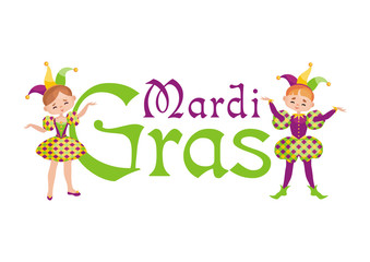 Mardi Gras vector illustration with the image of the girl and young man in a carnival costume.