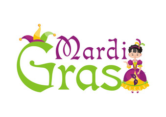 Mardi Gras vector illustration with the image of the girl in a carnival costume.