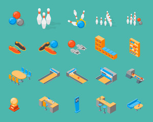 Bowling Game Icons Set Isometric View. Vector