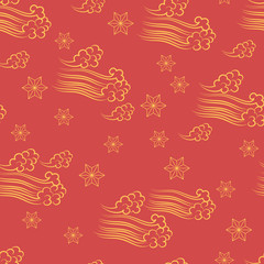 Fototapeta na wymiar Asian seamless pattern. Clouds and star shapes. Vector.