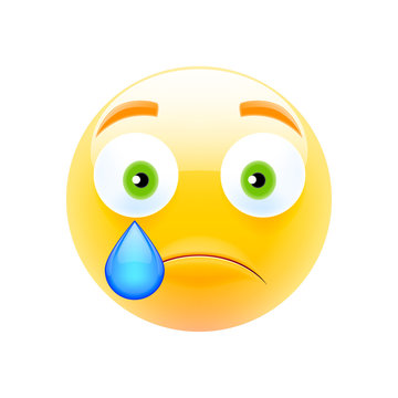 Unhappy Emoji with Green Eyes and Tear