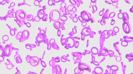 Fototapete Einhörner Zahlreiche schwebende rosa weibliche Symbole auf einem einfachen hellen Hintergrund