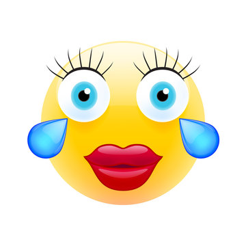 Female Emoticon with Tears. Realistic Modern Emoji