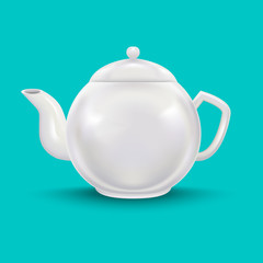 Realistic Detailed 3d Template Blank White Ceramic Teapot Mock Up. Vector