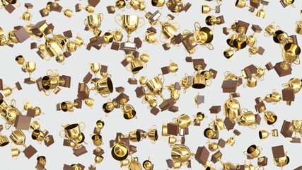 Numerous floating Gold Trophys on a Simple Light Background