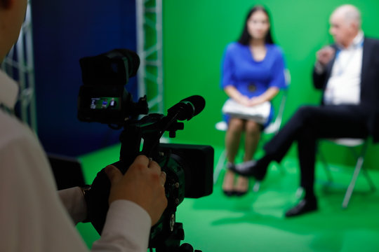 interview in tv green screen studio