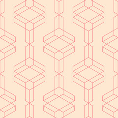 Red and beige geometric ornament. Seamless pattern