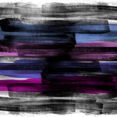 Abstract black background with blue and violet horizontal brush strokes. Hand painted texture.