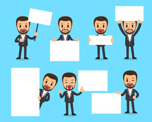 Set of businessman with blank white banner