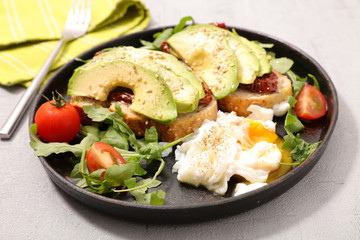 avocado, poached egg and salad