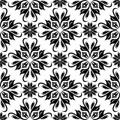 Black floral seamless design on white background