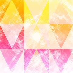 Yellow and pink triangles watercolor pattern. Abstract geometric background.