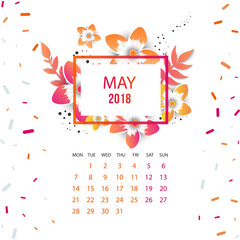 Design  Floral Template Calendar 2018. 