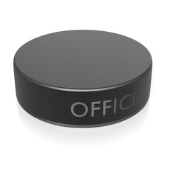 Isolated black Hockey Puck on an Unmarked Light Background With Reflection